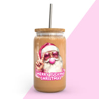 16oz Libbey Glass - Pink Merry Fucking Santa